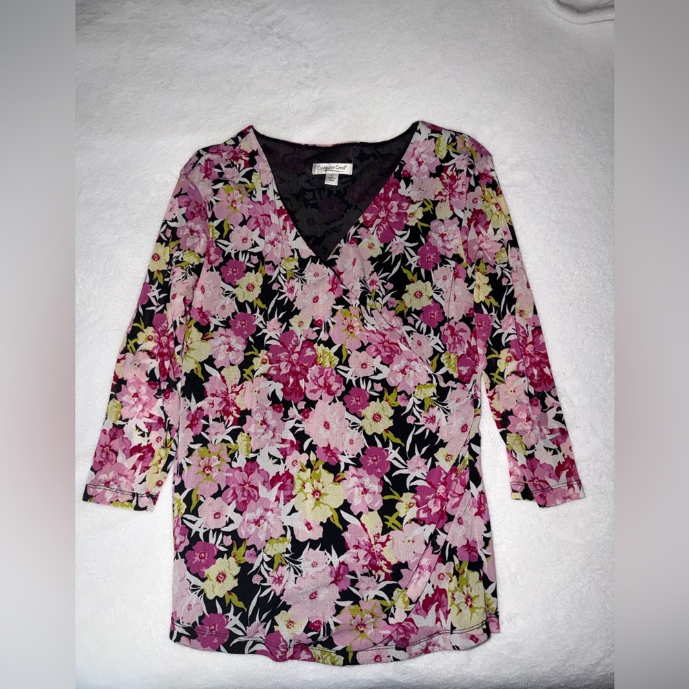 Coldwater Creek Pink & Green Floral top, Lg